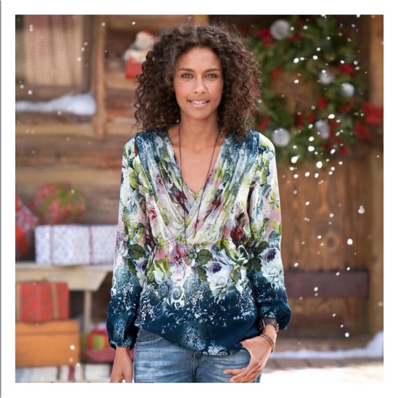 Sundance Winter Garden Floral Watercolor Silk Blouse XS - Picture 1 of 10